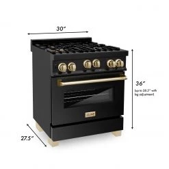 ZLINE Kitchen And Bath ZLINE Autograph Edition 30 In. 4.0 Cu. Ft. Range With Gas Stove And Gas Oven In Black Stainless Steel With Accents (RGBZ-30) Shop By Brand