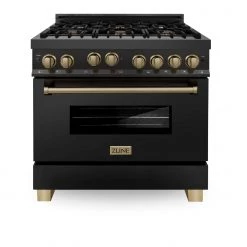 ZLINE Kitchen And Bath Shop By Brand ZLINE Autograph Edition 36 In. 4.6 Cu. Ft. Range With Gas Stove And Gas Oven In Black Stainless Steel With Accents (RGBZ-36)