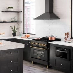 ZLINE Kitchen And Bath Shop By Brand ZLINE Autograph Edition 36 In. 4.6 Cu. Ft. Range With Gas Stove And Gas Oven In Black Stainless Steel With Accents (RGBZ-36)