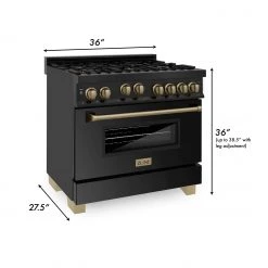 ZLINE Kitchen And Bath Shop By Brand ZLINE Autograph Edition 36 In. 4.6 Cu. Ft. Range With Gas Stove And Gas Oven In Black Stainless Steel With Accents (RGBZ-36)