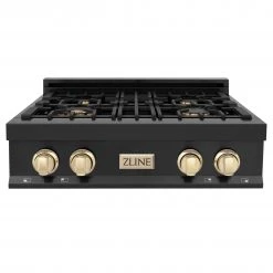 ZLINE Kitchen And Bath ZLINE Autograph Edition 30 In. Porcelain Rangetop With 4 Gas Burners In Black Stainless Steel And Accents (RTBZ-30)