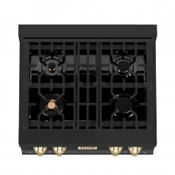 ZLINE Kitchen And Bath ZLINE Autograph Edition 30 In. Porcelain Rangetop With 4 Gas Burners In Black Stainless Steel And Accents (RTBZ-30) 12 ZLINE Kitchen And Bath ZLINE Autograph Edition 30 In. Porcelain Rangetop With 4 Gas Burners In Black Stainless Steel And Accents (RTBZ-30)