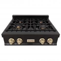 ZLINE Kitchen And Bath ZLINE Autograph Edition 30 In. Porcelain Rangetop With 4 Gas Burners In Black Stainless Steel And Accents (RTBZ-30) 11 ZLINE Kitchen And Bath ZLINE Autograph Edition 30 In. Porcelain Rangetop With 4 Gas Burners In Black Stainless Steel And Accents (RTBZ-30)