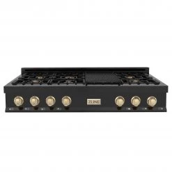 ZLINE Kitchen And Bath ZLINE Autograph Edition 48 In. Porcelain Rangetop With 7 Gas Burners In Black Stainless Steel And Gold Accents (RTBZ-48-G) Shop By Brand
