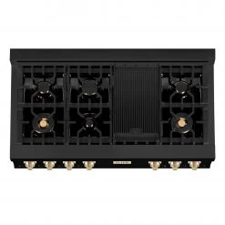 ZLINE Kitchen And Bath ZLINE Autograph Edition 48 In. Porcelain Rangetop With 7 Gas Burners In Black Stainless Steel And Gold Accents (RTBZ-48-G) Shop By Brand