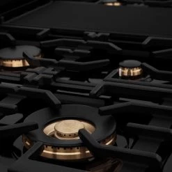 ZLINE Kitchen And Bath Shop By Brand ZLINE 48 In. Porcelain Gas Stovetop In Black Stainless Steel With 7 Gas Brass Burners And Griddle (RTB-48)