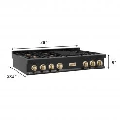 ZLINE Kitchen And Bath ZLINE Autograph Edition 48 In. Porcelain Rangetop With 7 Gas Burners In Black Stainless Steel And Gold Accents (RTBZ-48-G) Shop By Brand