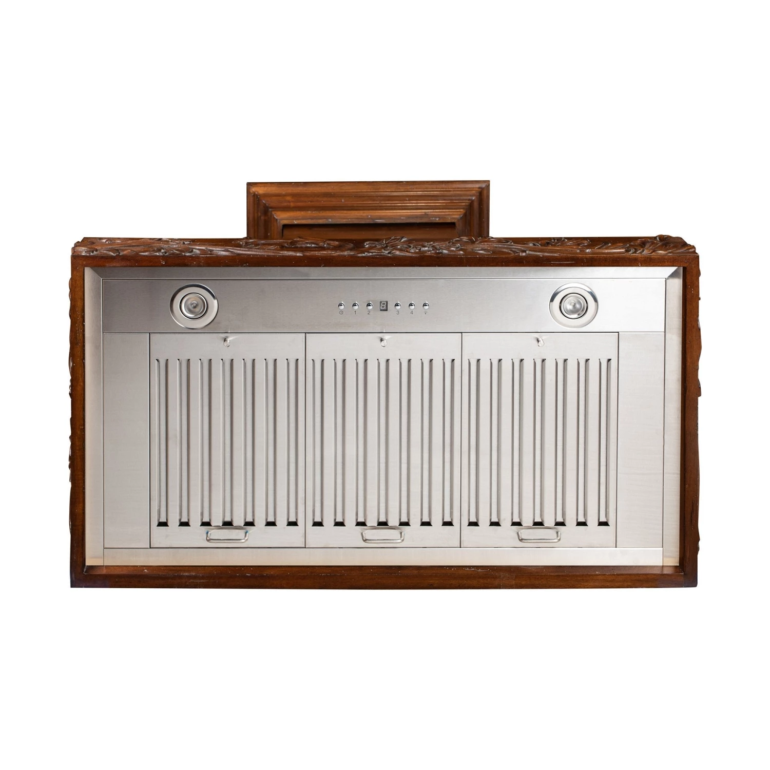 ZLINE Kitchen And Bath ZLINE Designer Carved Wooden Wall Mount Range Hood In Walnut (KBRRC) 4 ZLINE Kitchen And Bath ZLINE Designer Carved Wooden Wall Mount Range Hood In Walnut (KBRRC)