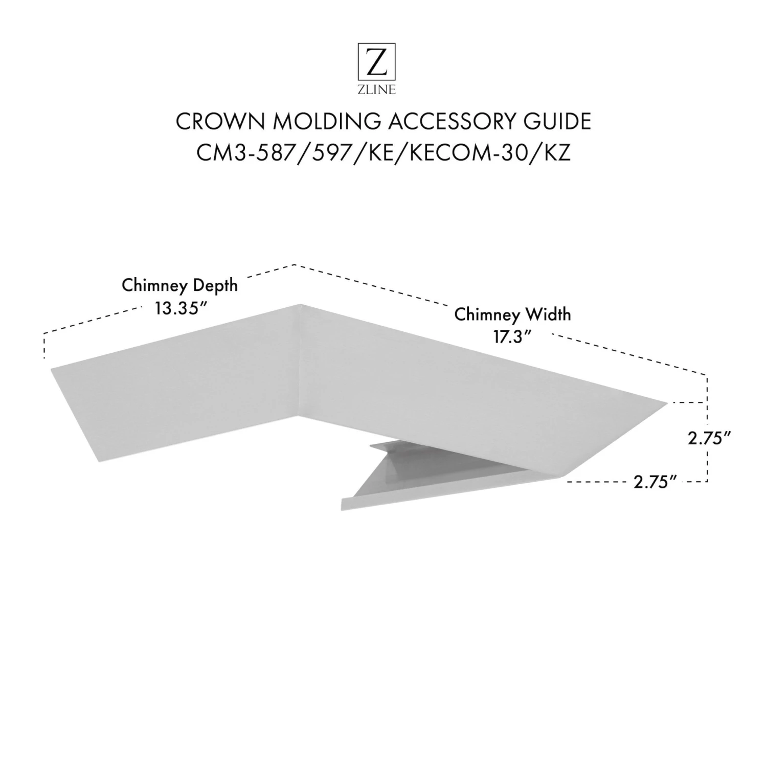 ZLINE Kitchen And Bath ZLINE Crown Molding 3 For Wall Range Hood (CM3-587/597/KE/KECOM-30/KZ) 7 ZLINE Kitchen And Bath ZLINE Crown Molding 3 For Wall Range Hood (CM3-587/597/KE/KECOM-30/KZ)