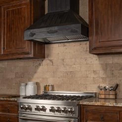 ZLINE Kitchen And Bath ZLINE Shiplap Wooden Wall Mount Range Hood In Rustic Dark Finish (349DD)