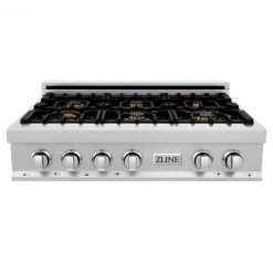 ZLINE Kitchen And Bath ZLINE 36 In. Porcelain Rangetop In DuraSnow Stainless Steel With 6 Gas Burners (RTS-36) Available With Brass Burners Shop By Brand