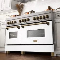 ZLINE Kitchen And Bath ZLINE Autograph Edition 60 In. 7.4 Cu. Ft. Dual Fuel Range With Gas Stove And Electric Oven In DuraSnow Stainless Steel With White Matte Door And Accents (RASZ-WM-60)