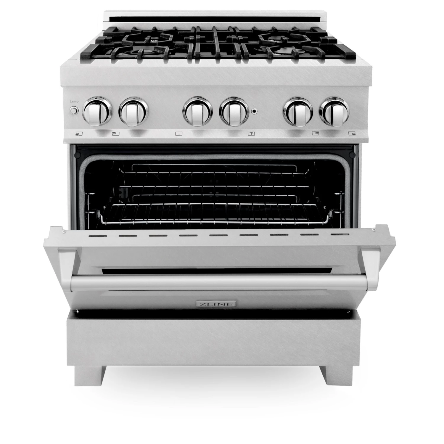 ZLINE Kitchen And Bath ZLINE 30 In. 4.0 Cu. Ft. Dual Fuel Range With Gas Stove And Electric Oven In All DuraSnow Stainless Steel With Color Door Options (RAS-SN-30) Shop By Brand 6 ZLINE Kitchen And Bath ZLINE 30 In. 4.0 Cu. Ft. Dual Fuel Range With Gas Stove And Electric Oven In All DuraSnow Stainless Steel With Color Door Options (RAS-SN-30) Shop By Brand
