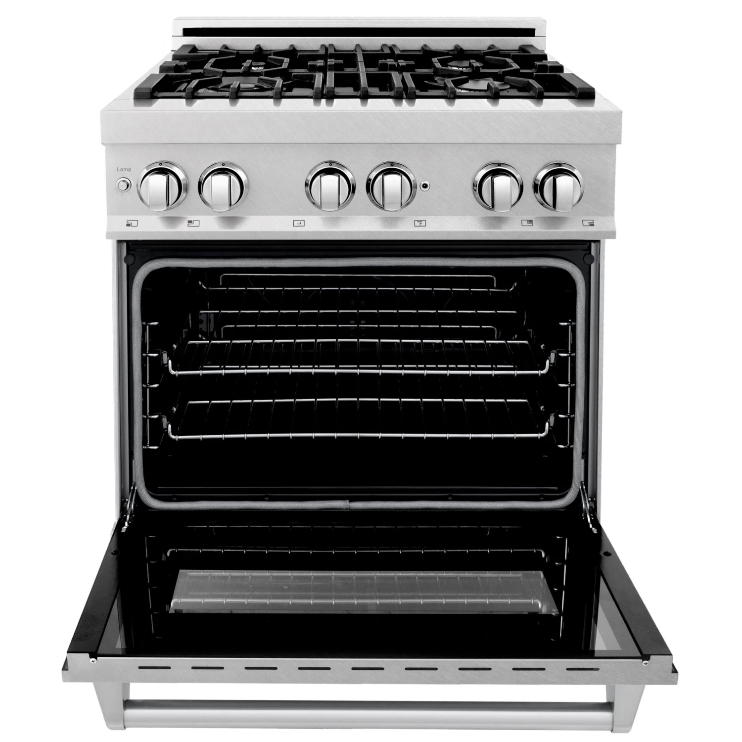 ZLINE Kitchen And Bath ZLINE 30 In. 4.0 Cu. Ft. Dual Fuel Range With Gas Stove And Electric Oven In All DuraSnow Stainless Steel With Color Door Options (RAS-SN-30) Shop By Brand 7 ZLINE Kitchen And Bath ZLINE 30 In. 4.0 Cu. Ft. Dual Fuel Range With Gas Stove And Electric Oven In All DuraSnow Stainless Steel With Color Door Options (RAS-SN-30) Shop By Brand