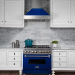 ZLINE Kitchen And Bath Shop By Brand ZLINE Ducted DuraSnow Stainless Steel Range Hood With Blue Gloss Shell (8654BG)