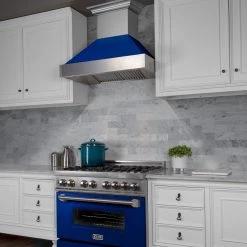 ZLINE Kitchen And Bath Shop By Brand ZLINE Ducted DuraSnow Stainless Steel Range Hood With Blue Gloss Shell (8654BG)