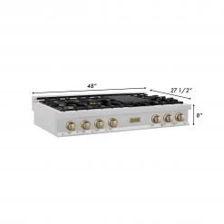 ZLINE Kitchen And Bath ZLINE Autograph Edition 48 In. Porcelain Rangetop With 7 Gas Burners In DuraSnow Stainless Steel And Accents (RTSZ-48) 37 ZLINE Kitchen And Bath ZLINE Autograph Edition 48 In. Porcelain Rangetop With 7 Gas Burners In DuraSnow Stainless Steel And Accents (RTSZ-48)