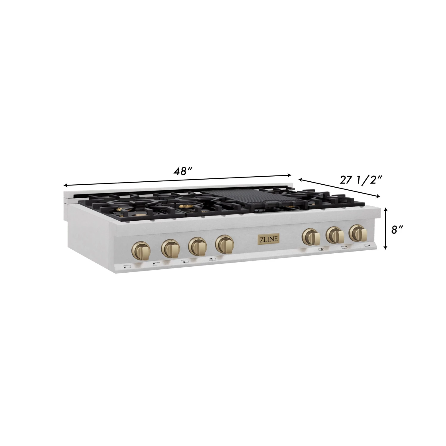 ZLINE Kitchen And Bath ZLINE Autograph Edition 48 In. Porcelain Rangetop With 7 Gas Burners In DuraSnow Stainless Steel And Accents (RTSZ-48) 15 ZLINE Kitchen And Bath ZLINE Autograph Edition 48 In. Porcelain Rangetop With 7 Gas Burners In DuraSnow Stainless Steel And Accents (RTSZ-48)