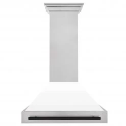 ZLINE Kitchen And Bath Shop By Brand 36 In. ZLINE Autograph Edition DuraSnow Stainless Steel Range Hood With White Matte Shell And Handle (8654SNZ-WM36)