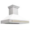 ZLINE Kitchen And Bath 48 In. ZLINE Autograph Edition DuraSnow Stainless Steel Range Hood With White Matte Shell And Accented Handle (8654SNZ-WM48)