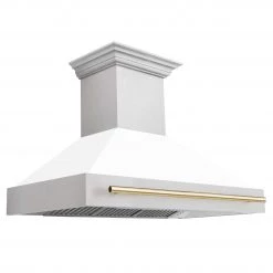 ZLINE Kitchen And Bath 48 In. ZLINE Autograph Edition DuraSnow Stainless Steel Range Hood With White Matte Shell And Accented Handle (8654SNZ-WM48)