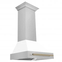 ZLINE Kitchen And Bath Shop By Brand 30 In. ZLINE Autograph Edition DuraSnow Stainless Steel Range Hood With White Matte Shell And Accented Handle (8654SNZ-WM30)