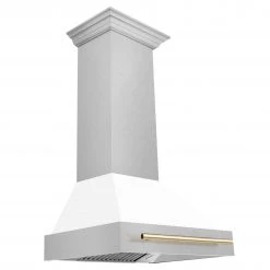 ZLINE Kitchen And Bath Shop By Brand 30 In. ZLINE Autograph Edition DuraSnow Stainless Steel Range Hood With White Matte Shell And Accented Handle (8654SNZ-WM30)