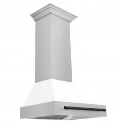 ZLINE Kitchen And Bath Shop By Brand 30 In. ZLINE Autograph Edition DuraSnow Stainless Steel Range Hood With White Matte Shell And Accented Handle (8654SNZ-WM30)