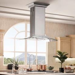 ZLINE Kitchen And Bath ZLINE Convertible Vent Island Mount Range Hood In Stainless Steel & Glass (GL9i)