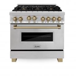 ZLINE Kitchen And Bath ZLINE Autograph Edition 36 In. 4.6 Cu. Ft. Range With Gas Stove And Gas Oven In DuraSnow Stainless Steel With Accents (RGSZ-SN-36)