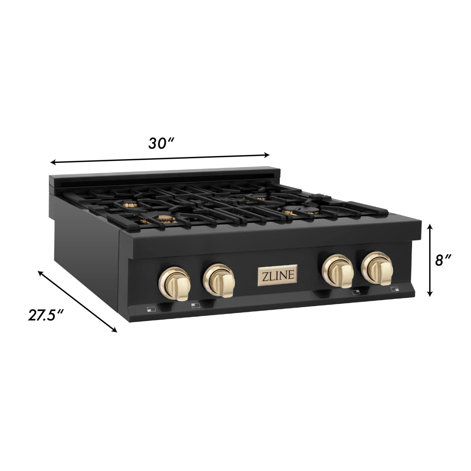 ZLINE Kitchen And Bath ZLINE Autograph Edition 30 In. Porcelain Rangetop With 4 Gas Burners In Black Stainless Steel And Accents (RTBZ-30) 8 ZLINE Kitchen And Bath ZLINE Autograph Edition 30 In. Porcelain Rangetop With 4 Gas Burners In Black Stainless Steel And Accents (RTBZ-30)