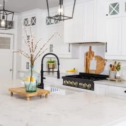 ZLINE Kitchen And Bath ZLINE Autograph Edition 36 In. Porcelain Rangetop With 6 Gas Burners In Black Stainless Steel And Gold Accents (RTBZ-36-G) Shop By Brand