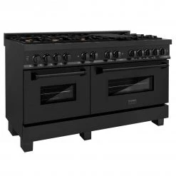 ZLINE Kitchen And Bath ZLINE 60 In. 7.4 Cu. Ft. Dual Fuel Range With Gas Stove And Electric Oven In Black Stainless Steel With Brass Burners (RAB-60)