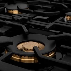 ZLINE Kitchen And Bath ZLINE 60 In. 7.4 Cu. Ft. Dual Fuel Range With Gas Stove And Electric Oven In Black Stainless Steel With Brass Burners (RAB-60)