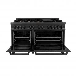 ZLINE Kitchen And Bath ZLINE 60 In. 7.4 Cu. Ft. Dual Fuel Range With Gas Stove And Electric Oven In Black Stainless Steel With Brass Burners (RAB-60)