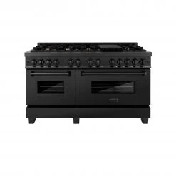 ZLINE Kitchen And Bath ZLINE 60 In. 7.4 Cu. Ft. Dual Fuel Range With Gas Stove And Electric Oven In Black Stainless Steel With Brass Burners (RAB-60)