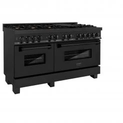 ZLINE Kitchen And Bath ZLINE 60 In. 7.4 Cu. Ft. Dual Fuel Range With Gas Stove And Electric Oven In Black Stainless Steel With Brass Burners (RAB-60)