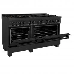 ZLINE Kitchen And Bath ZLINE 60 In. 7.4 Cu. Ft. Dual Fuel Range With Gas Stove And Electric Oven In Black Stainless Steel With Brass Burners (RAB-60)