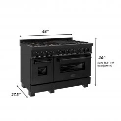 ZLINE Kitchen And Bath ZLINE 48 In. 6.0 Cu. Ft. Dual Fuel Range With Gas Stove And Electric Oven In Black Stainless Steel With Brass Burners (RAB-48)