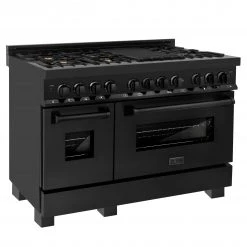 ZLINE Kitchen And Bath ZLINE 48 In. 6.0 Cu. Ft. Dual Fuel Range With Gas Stove And Electric Oven In Black Stainless Steel With Brass Burners (RAB-48)