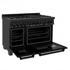 ZLINE Kitchen And Bath ZLINE 48 In. 6.0 Cu. Ft. Dual Fuel Range With Gas Stove And Electric Oven In Black Stainless Steel With Brass Burners (RAB-48)