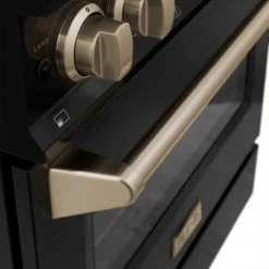 ZLINE Kitchen And Bath ZLINE Autograph Edition 24 In. 2.8 Cu. Ft. Dual Fuel Range With Gas Stove And Electric Oven In Black Stainless Steel With Accents (RABZ-24)
