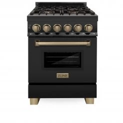 ZLINE Kitchen And Bath ZLINE Autograph Edition 24 In. 2.8 Cu. Ft. Dual Fuel Range With Gas Stove And Electric Oven In Black Stainless Steel With Accents (RABZ-24)