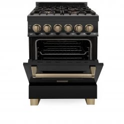 ZLINE Kitchen And Bath ZLINE Autograph Edition 24 In. 2.8 Cu. Ft. Dual Fuel Range With Gas Stove And Electric Oven In Black Stainless Steel With Accents (RABZ-24)