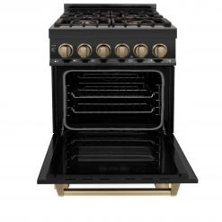 ZLINE Kitchen And Bath ZLINE Autograph Edition 24 In. 2.8 Cu. Ft. Dual Fuel Range With Gas Stove And Electric Oven In Black Stainless Steel With Accents (RABZ-24)