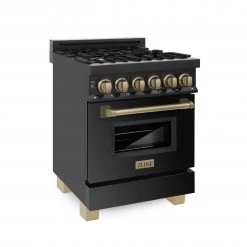 ZLINE Kitchen And Bath ZLINE Autograph Edition 24 In. 2.8 Cu. Ft. Dual Fuel Range With Gas Stove And Electric Oven In Black Stainless Steel With Accents (RABZ-24)