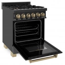 ZLINE Kitchen And Bath ZLINE Autograph Edition 24 In. 2.8 Cu. Ft. Dual Fuel Range With Gas Stove And Electric Oven In Black Stainless Steel With Accents (RABZ-24)