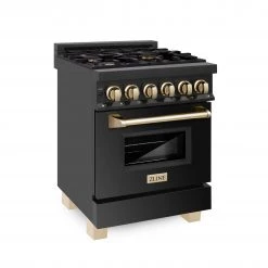 ZLINE Kitchen And Bath ZLINE Autograph Edition 24 In. 2.8 Cu. Ft. Dual Fuel Range With Gas Stove And Electric Oven In Black Stainless Steel With Accents (RABZ-24)