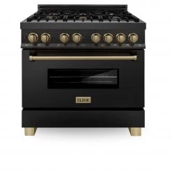 ZLINE Kitchen And Bath ZLINE Autograph Edition 36 In. 4.6 Cu. Ft. Dual Fuel Range With Gas Stove And Electric Oven In Black Stainless Steel With Accents (RABZ-36)