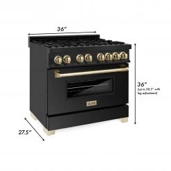 ZLINE Kitchen And Bath ZLINE Autograph Edition 36 In. 4.6 Cu. Ft. Dual Fuel Range With Gas Stove And Electric Oven In Black Stainless Steel With Accents (RABZ-36)